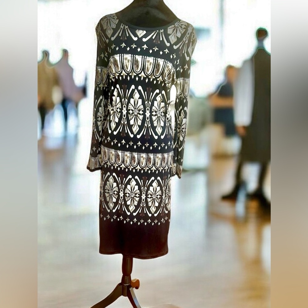 Tory Burch Black, White, print Silk Patterned dress L